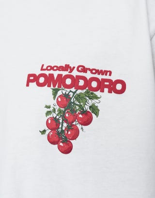 Pomodoro Cropped Relaxed Fit T Shirt in Blanc Detail