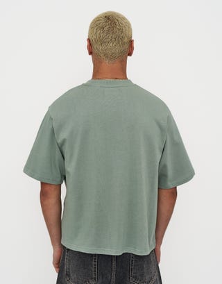 Cropped Relaxed Fit T Shirt in Mint Green Back