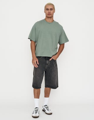 Cropped Relaxed Fit T Shirt in Mint Green Full