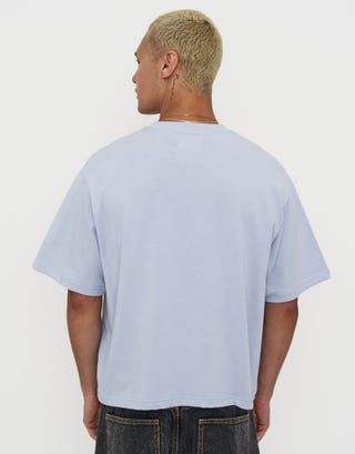 Cropped Relaxed Fit T Shirt in Powder Blue Back