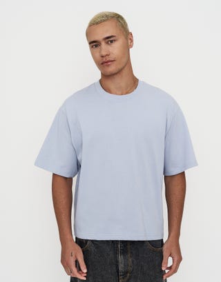 Cropped Relaxed Fit T Shirt in Powder Blue Front