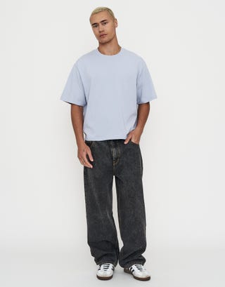 Cropped Relaxed Fit T Shirt in Powder Blue Full