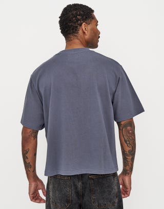 Cropped Relaxed Fit T Shirt in Shadow Blue Back