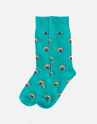 Pugly Pattern Dress Socks in Turquoise