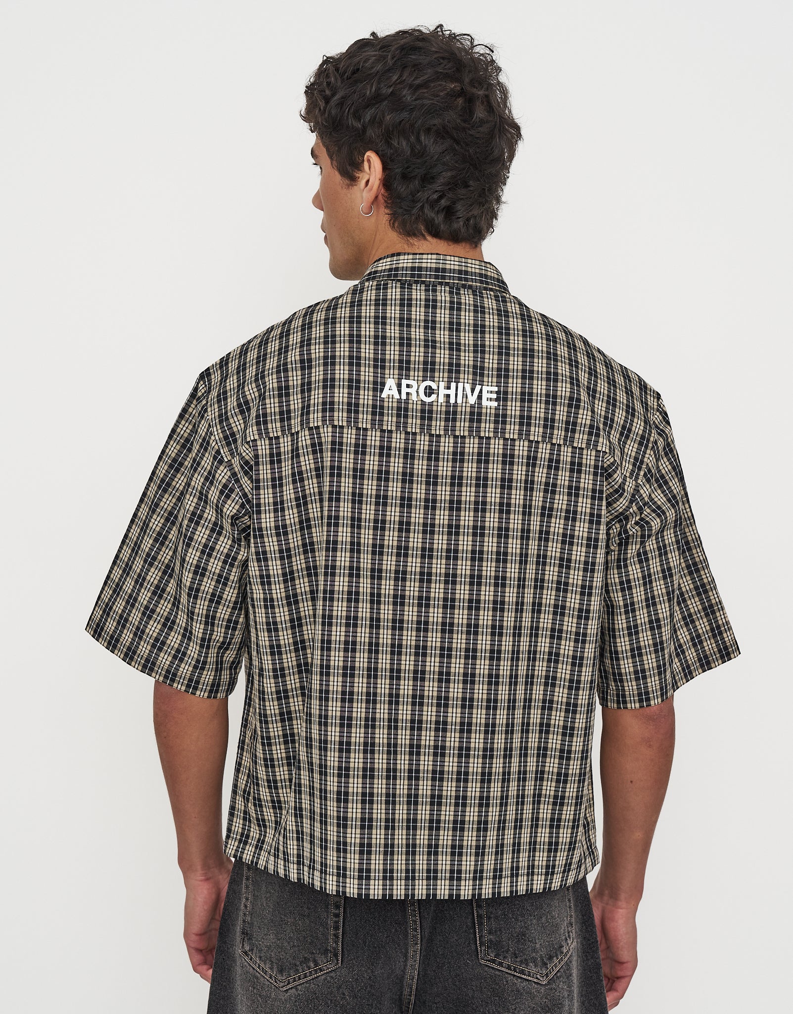 Archive Quality Check Cropped Short Sleeve Shirt in Black