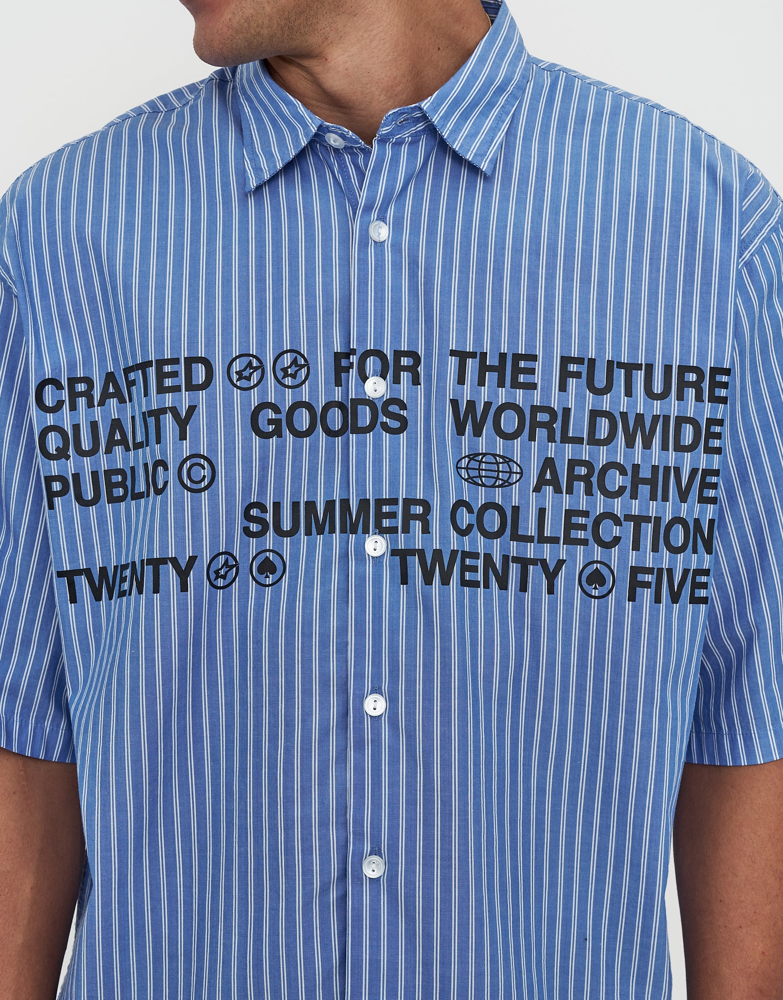 Archive Quality Cropped Short Sleeve Shirt in Blue | Hallensteins NZ
