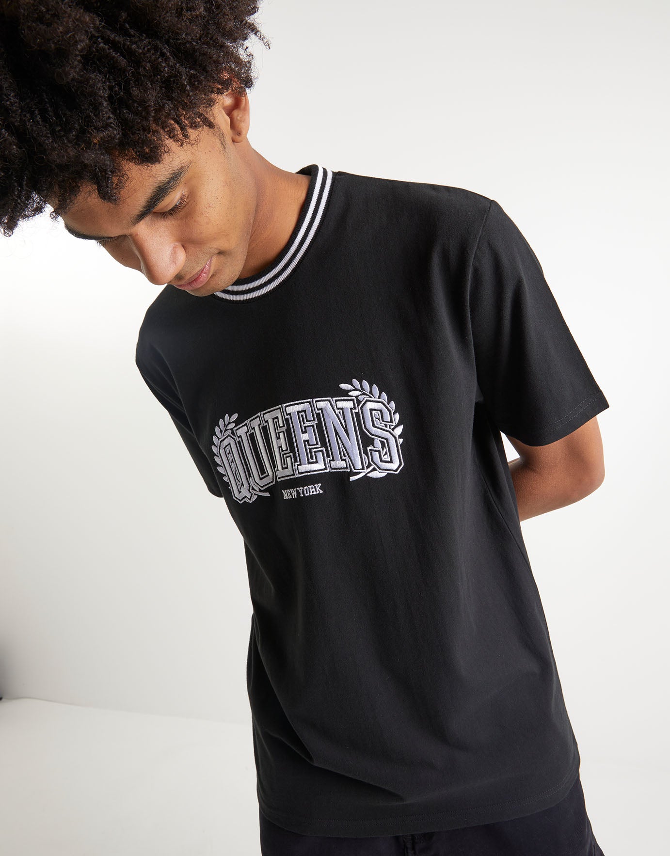 Queens Embroidered Varsity T Shirt in 