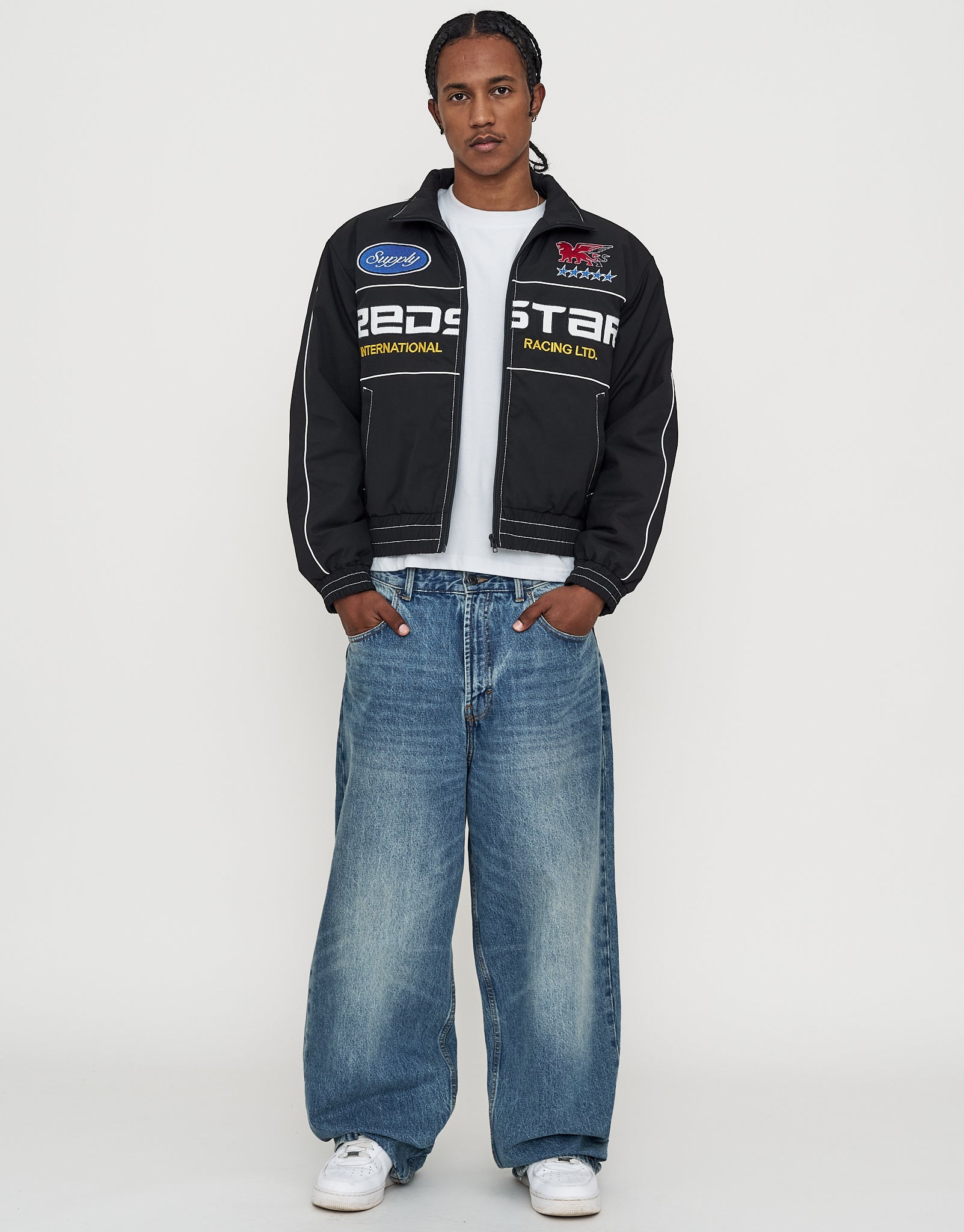 ジャケット・アウター RADIANT Racing fakeleather jacket Redstar Cropped Racing Jacket in Black | Hallensteins NZ