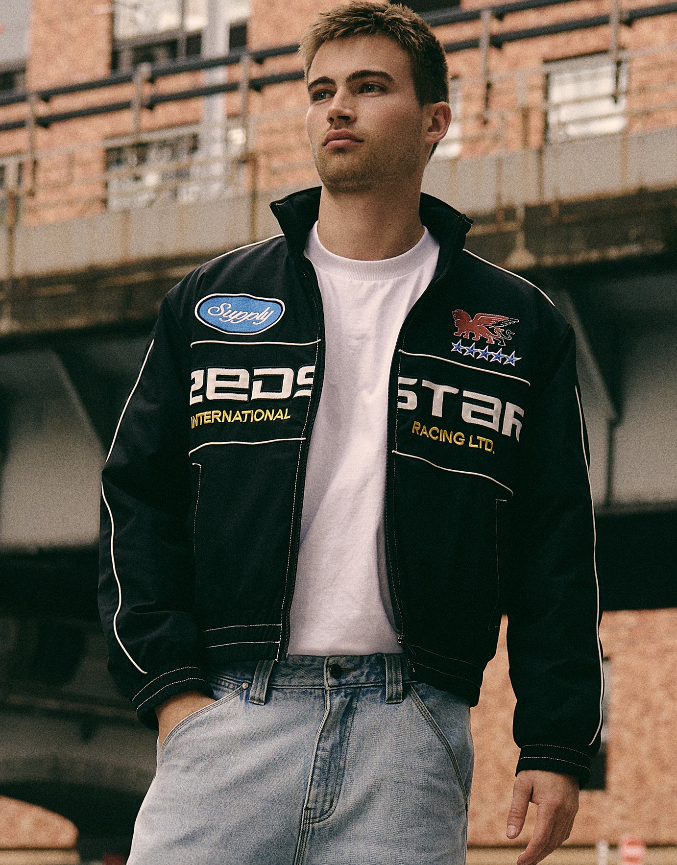 Redstar Cropped Racing Jacket in Black | Hallensteins AU