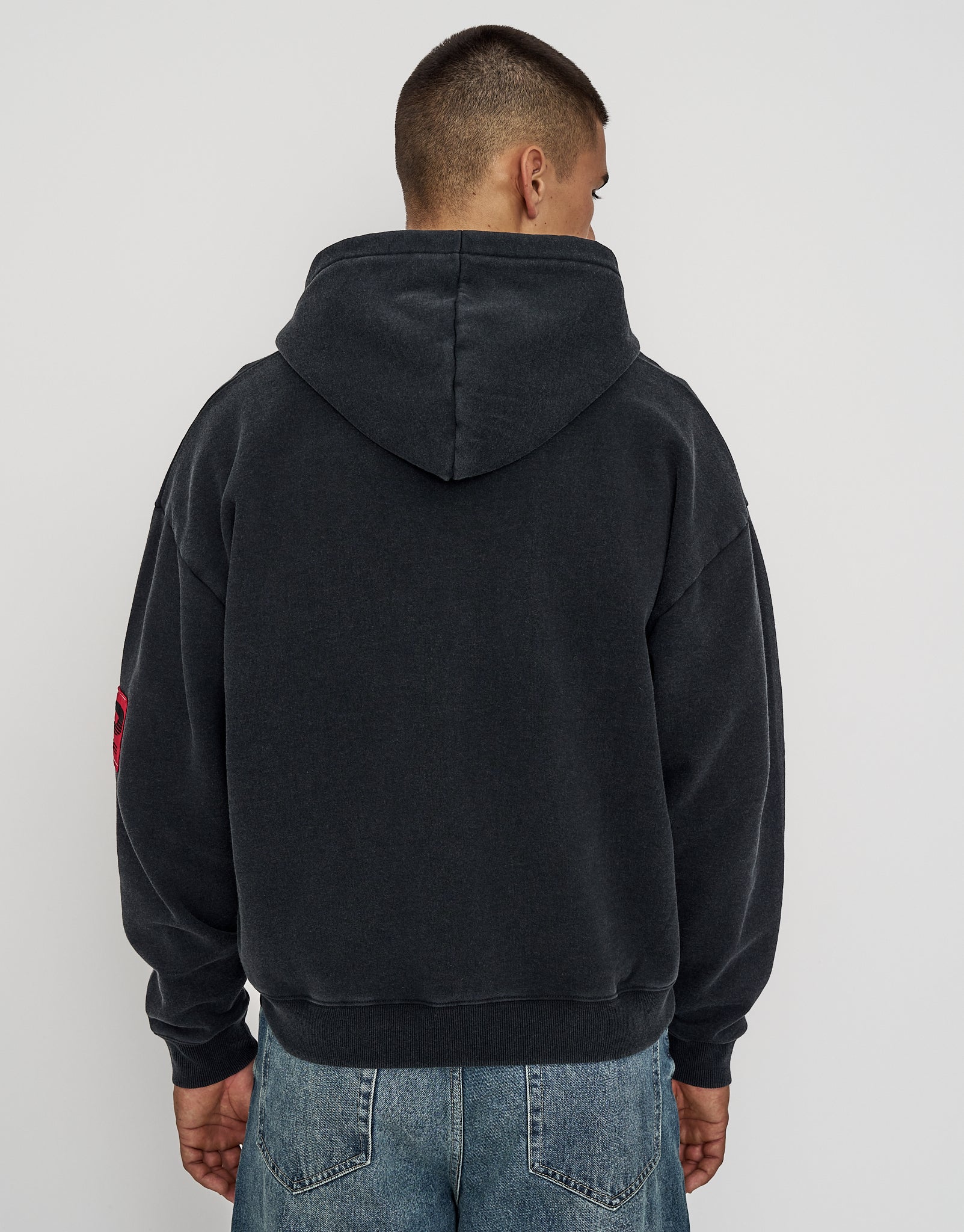 Void Oversized Cropped Zip Up Hoodie in Washed Black | Hallensteins AU