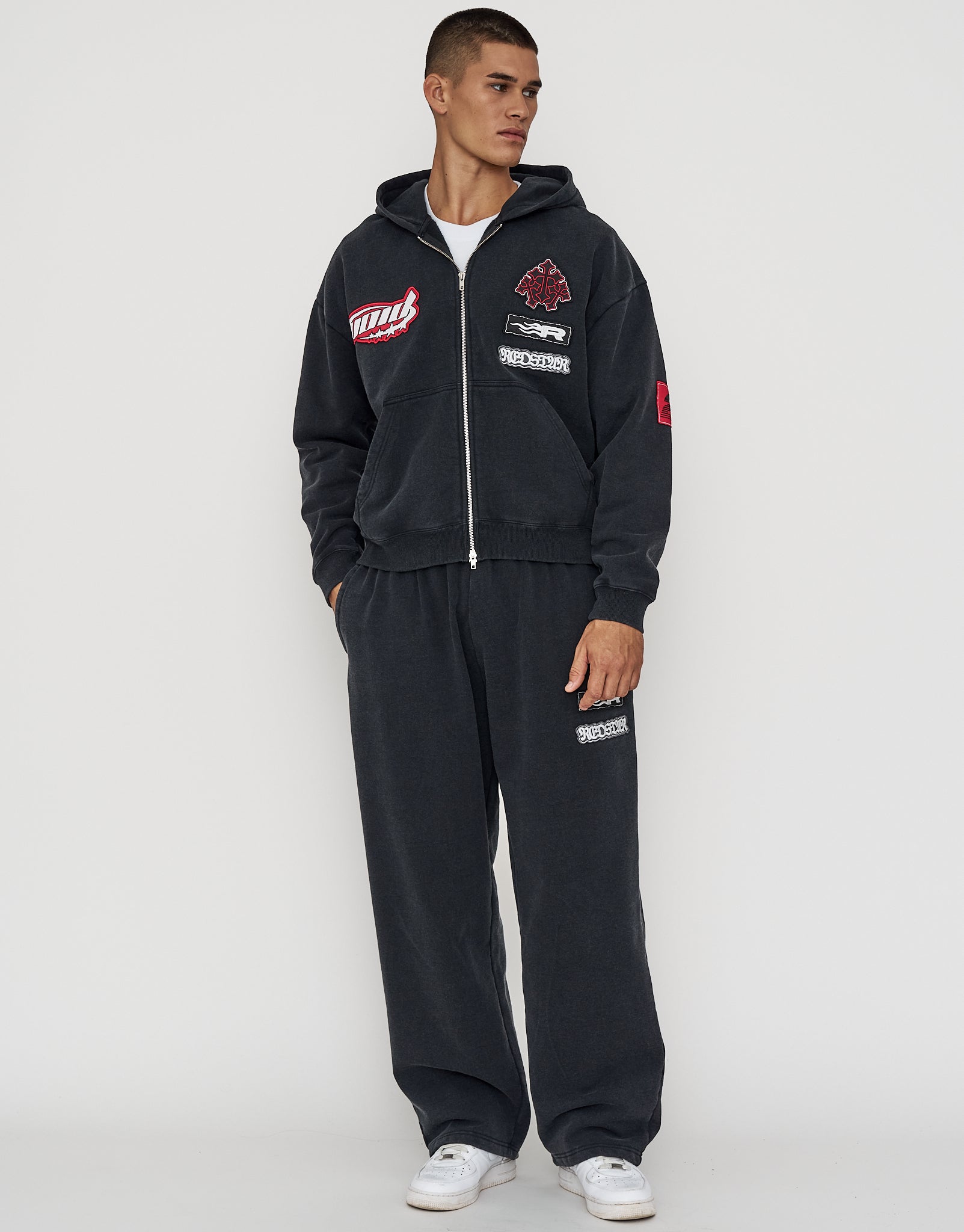 Void Oversized Cropped Zip Up Hoodie in Washed Black | Hallensteins AU