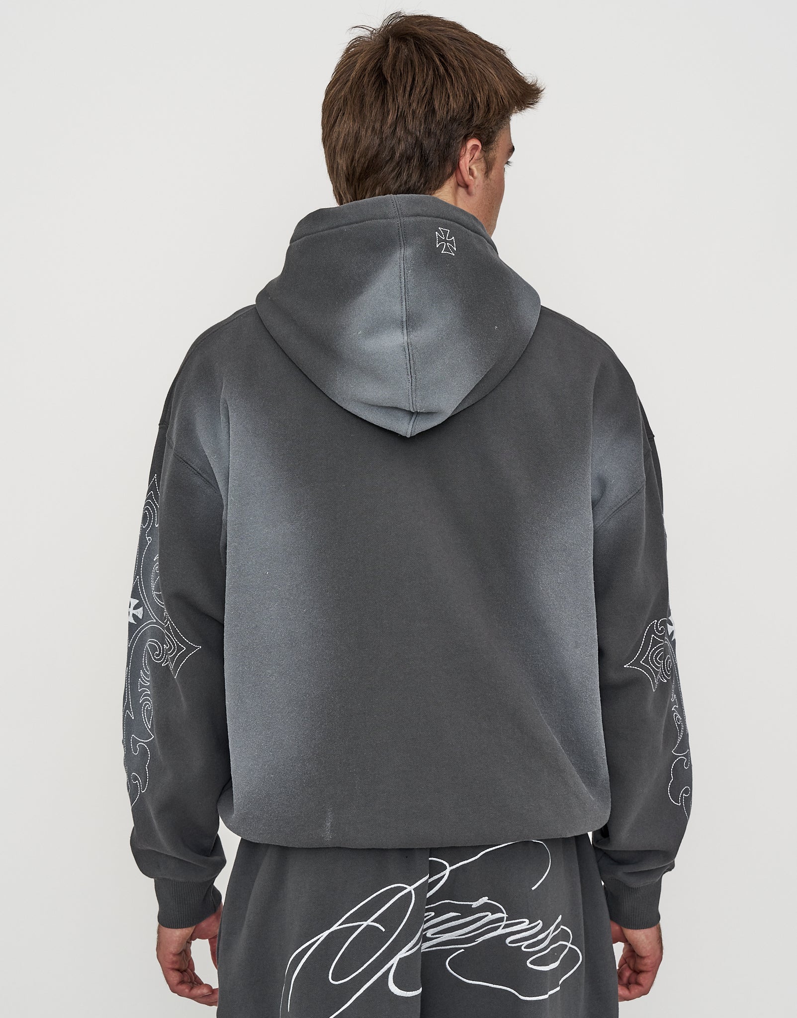 Reigns Oversized Cropped Zip Up Hoodie in Pewter Grey