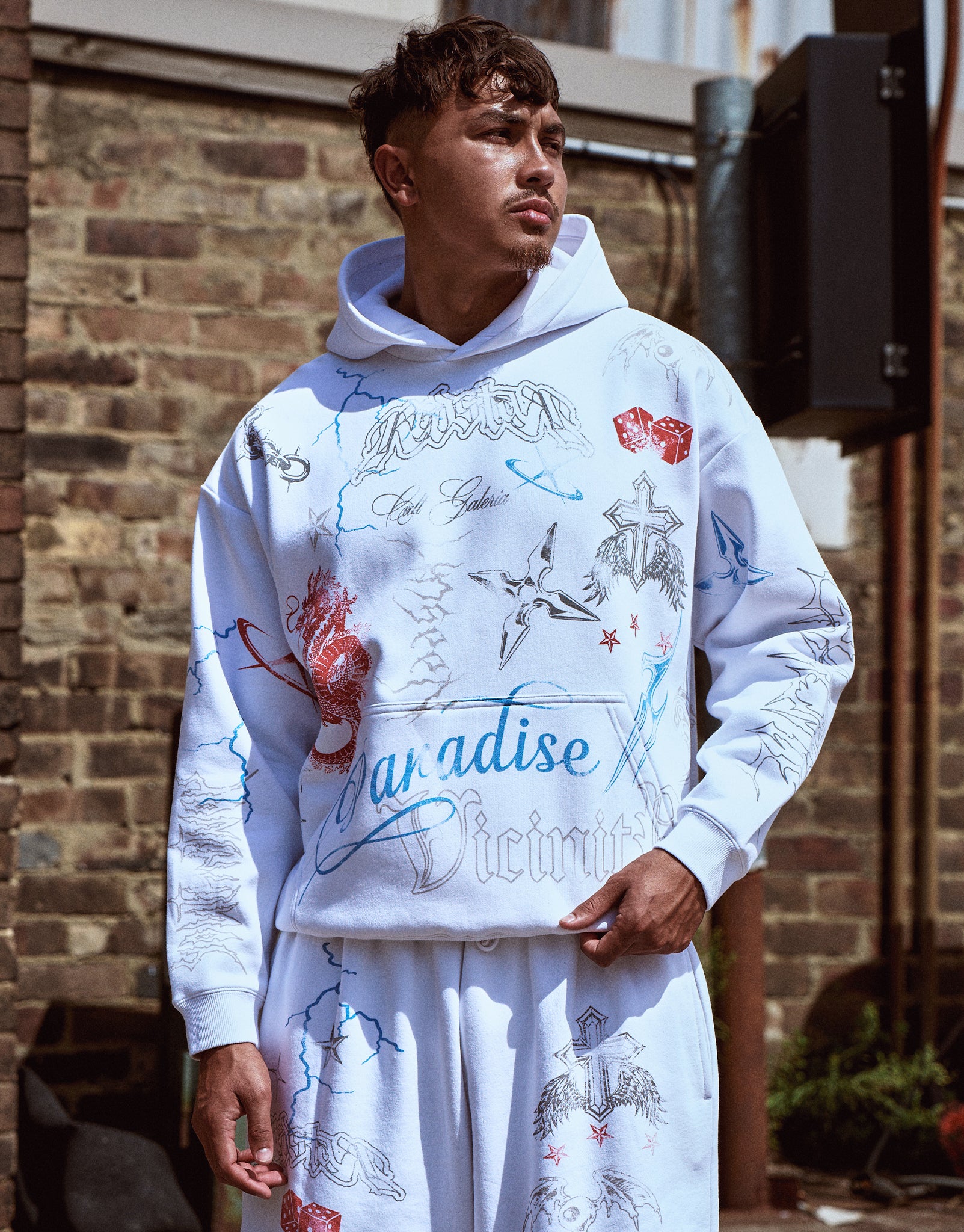 Scribbles Oversized Hoodie in Blanc | Hallensteins NZ