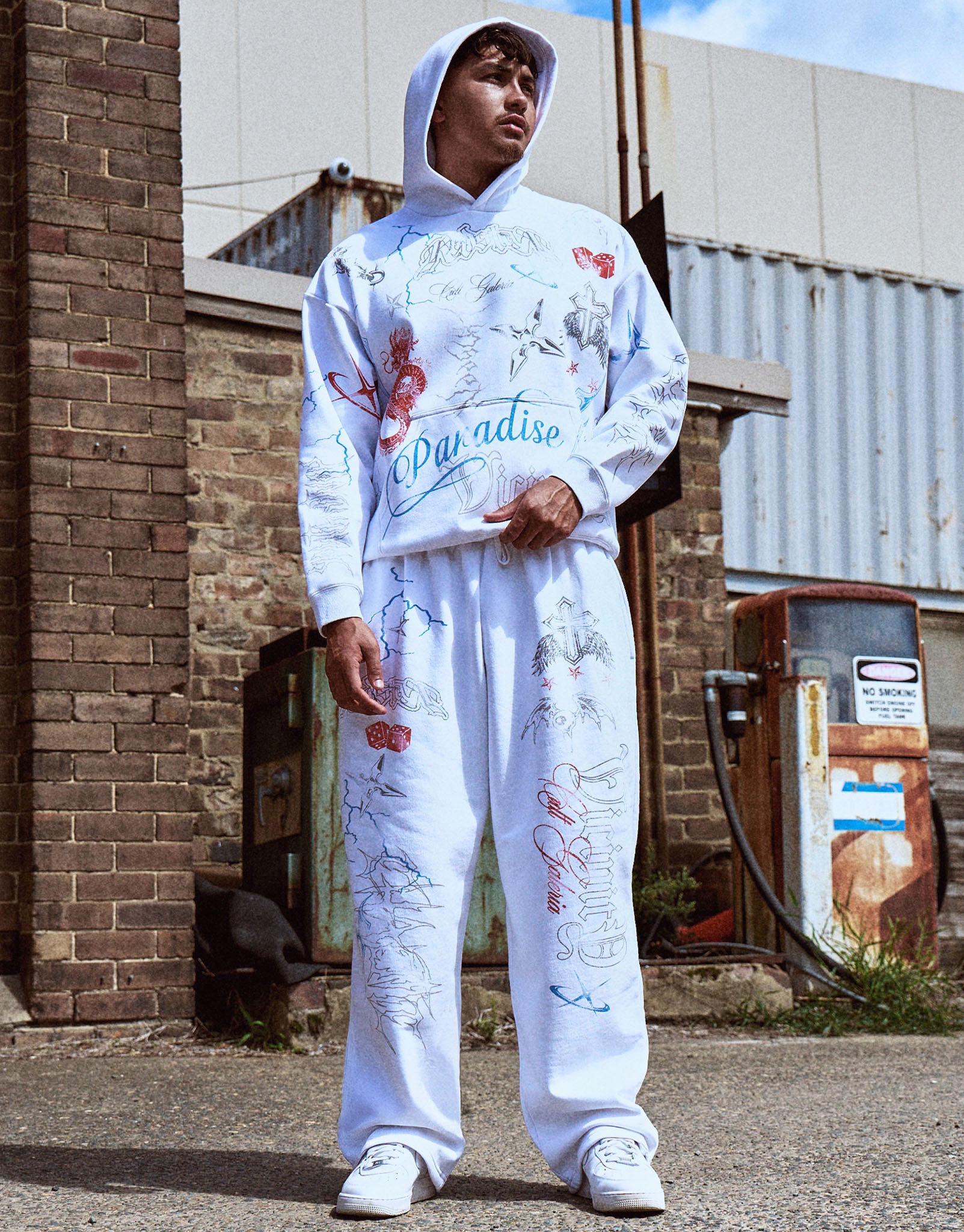 Scribbles Wide Track Pants in Blanc | Hallensteins NZ
