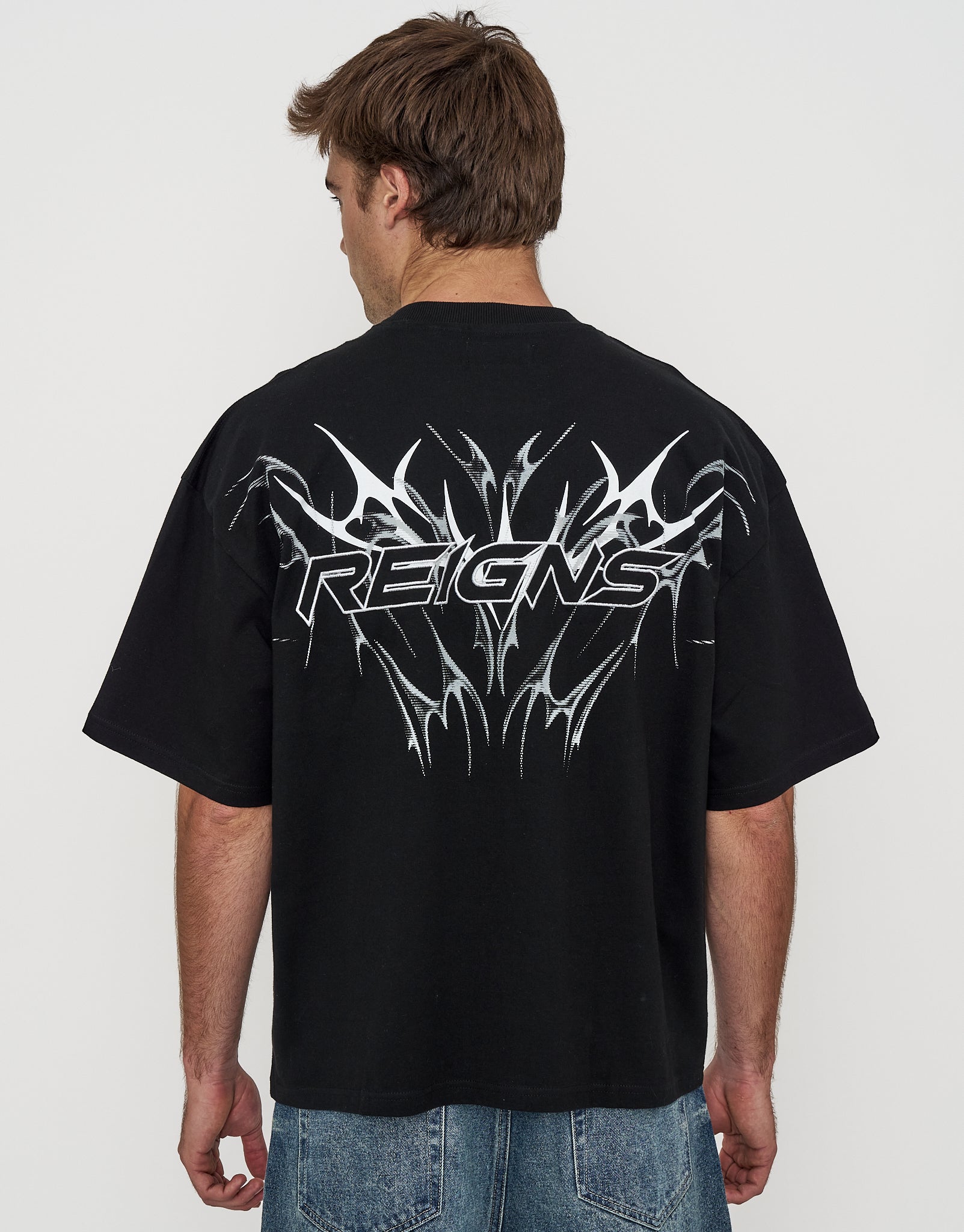 Reigns Box Fit T Shirt in Black | Hallensteins NZ