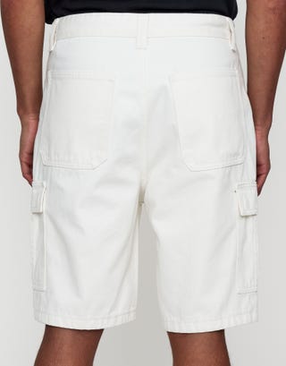 Relaxed Fit Cargo Jorts in Cloud White Back