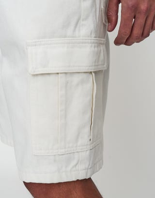 Relaxed Fit Cargo Jorts in Cloud White Detail