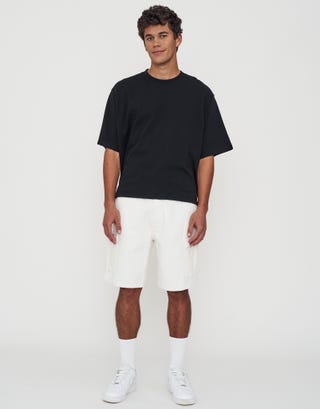 Relaxed Fit Cargo Jorts in Cloud White Full