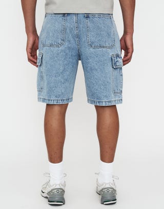 Relaxed Fit Cargo Jorts in Sun Washed Blue Back