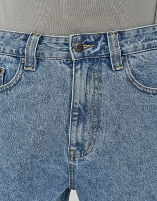 Relaxed Fit Cargo Jorts in Sun Washed Blue Detail
