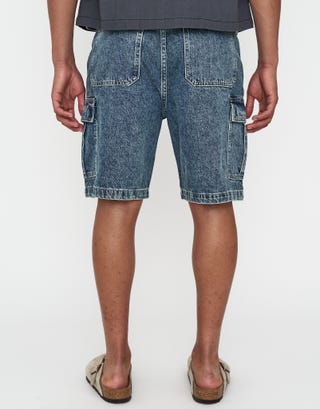 Relaxed Fit Cargo Jorts in Swill Blue Back