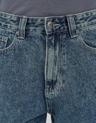 Relaxed Fit Cargo Jorts in Swill Blue Detail