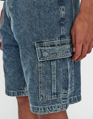 Relaxed Fit Cargo Jorts in Swill Blue Detail3