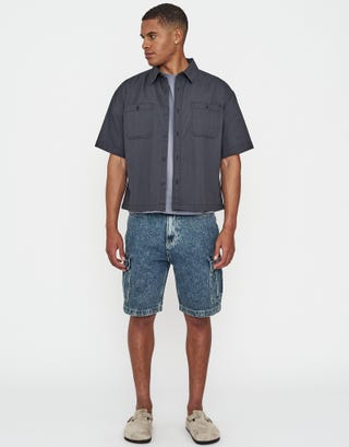 Relaxed Fit Cargo Jorts in Swill Blue Full