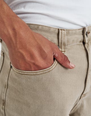 Relaxed Fit Cargo Jorts in Tan Detail2