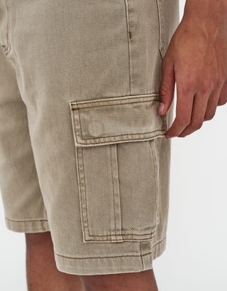 Relaxed Fit Cargo Jorts in Tan Detail3