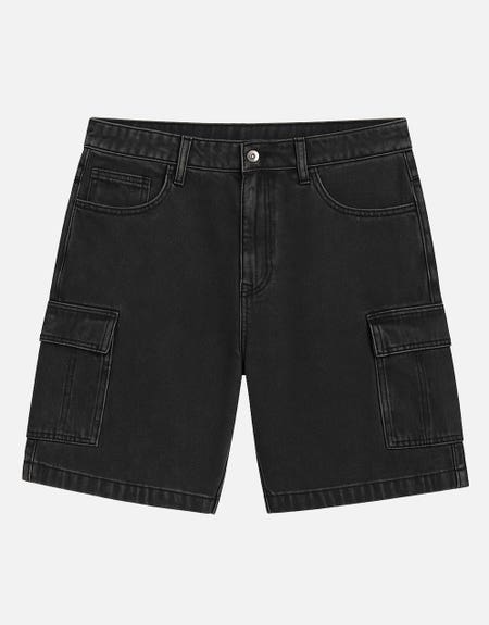 Relaxed Fit Cargo Jorts in Washed Black Hallensteins AU