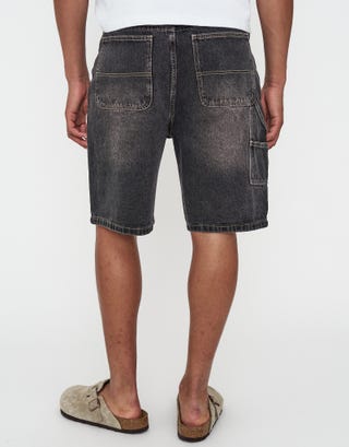 Relaxed Denim Carpenter Shorts in Washed Black Back