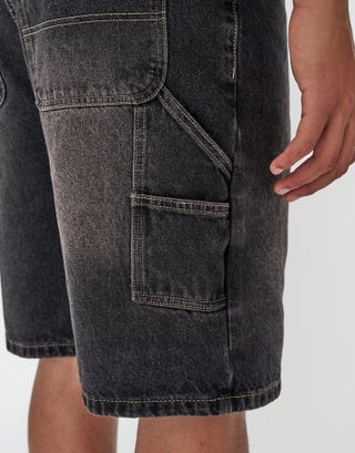 Relaxed Denim Carpenter Shorts in Washed Black Detail2