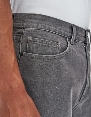 Relaxed Fit Denim Shorts in Grey Detail2