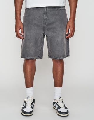Relaxed Fit Denim Shorts in Grey Front