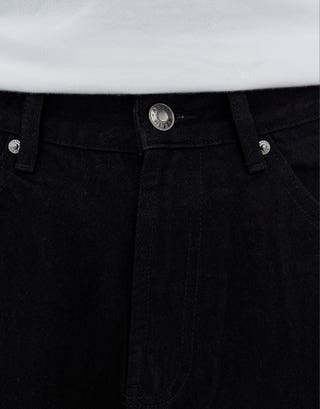 Relaxed Fit Denim Shorts in Jet Black Detail