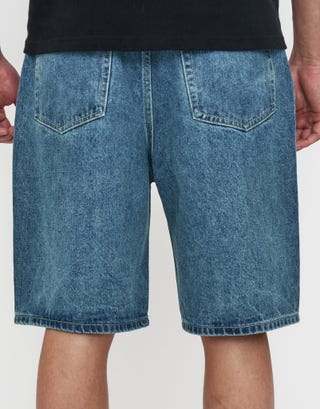 Relaxed Fit Denim Shorts in Vintage Mid Blue Back