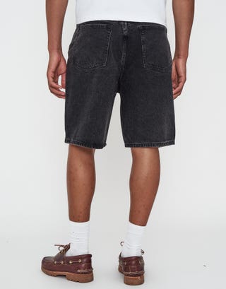 Relaxed Fit Denim Shorts in Washed Black Back