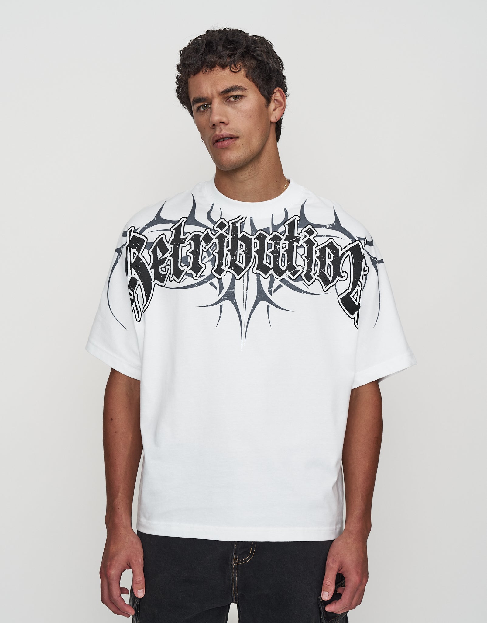 Retribution Box Fit T Shirt in Blanc | Hallensteins NZ