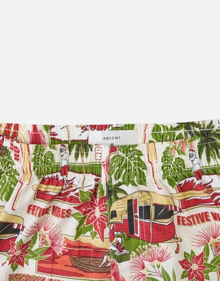 Retro Holiday Print Boxers in Off White Back