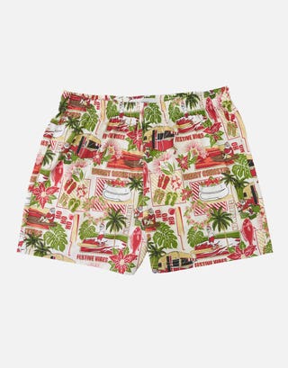 Retro Holiday Print Boxers in Off White Front
