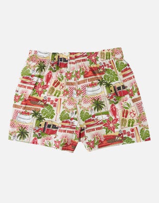 Retro Holiday Print Boxers in Off White Full