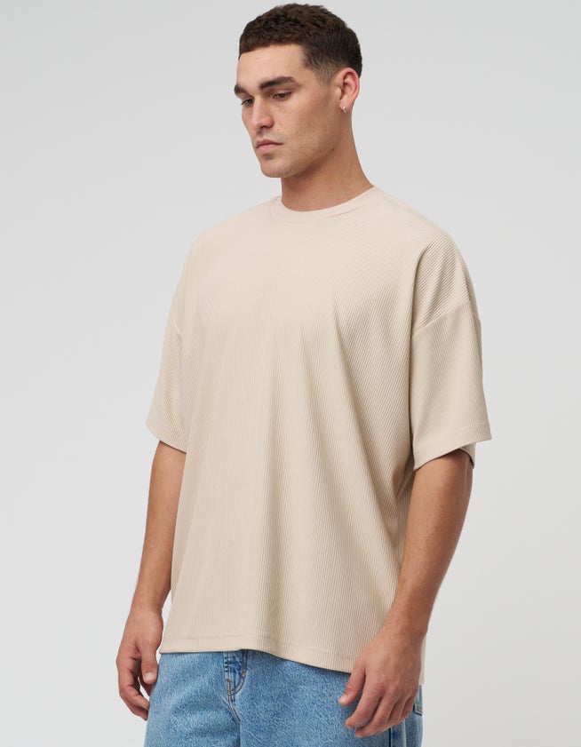 Texture Ribbed Box Fit T Shirt in Sand | Hallensteins AU