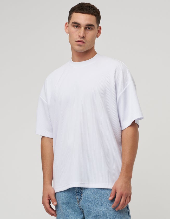 Texture Ribbed Box Fit T Shirt in White | Hallensteins NZ