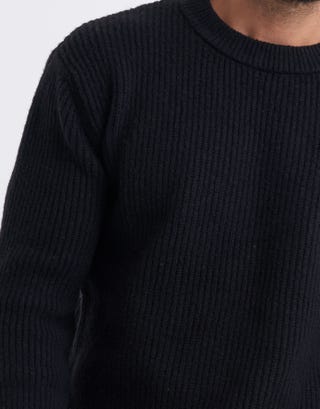 Ribbed Crew Knit Jumper in Black Detail