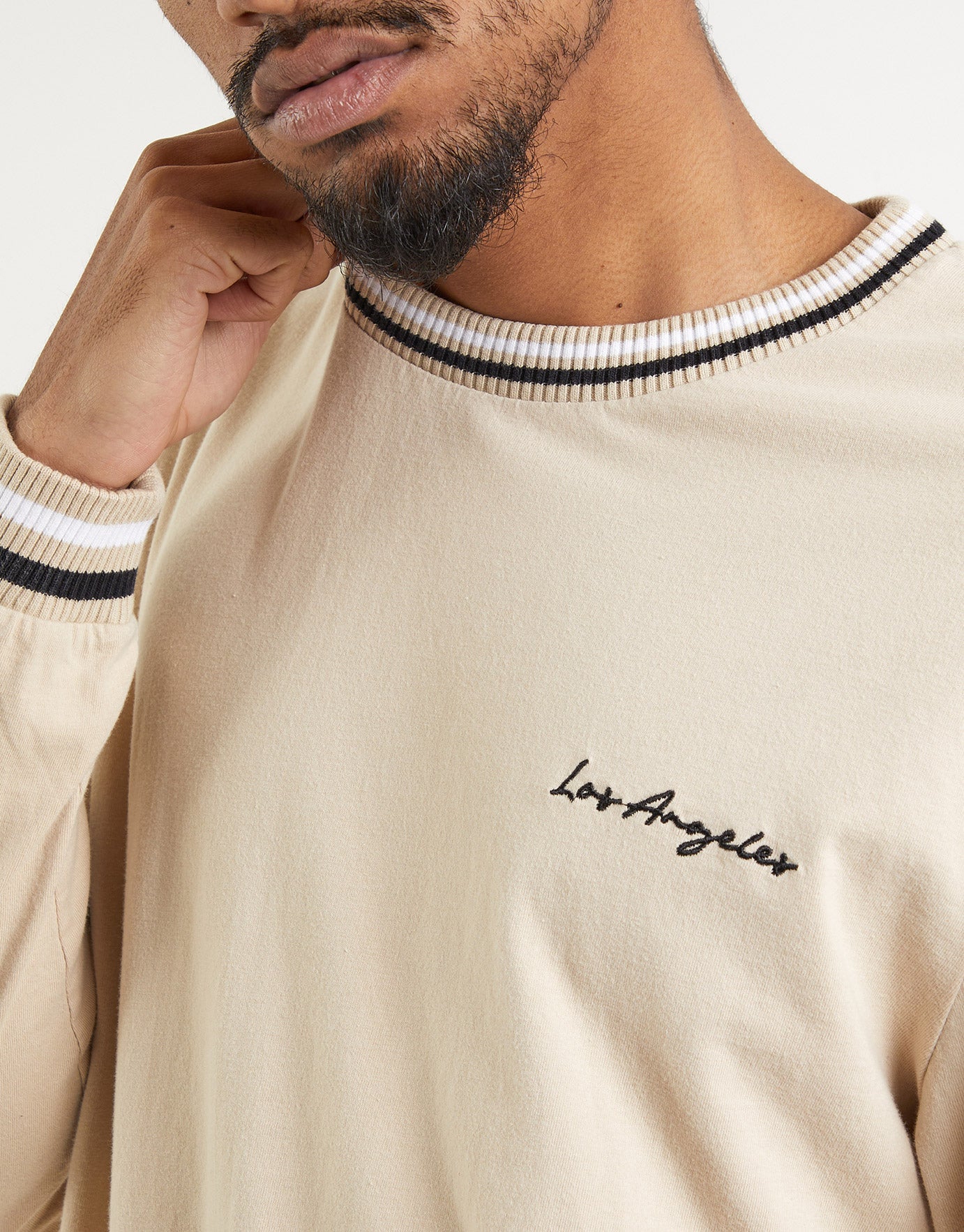 La Ringer Long Sleeve T Shirt in Tan 