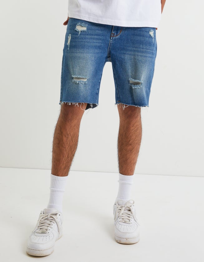 Ripped Skinny Denim Shorts in Blue Hallensteins US