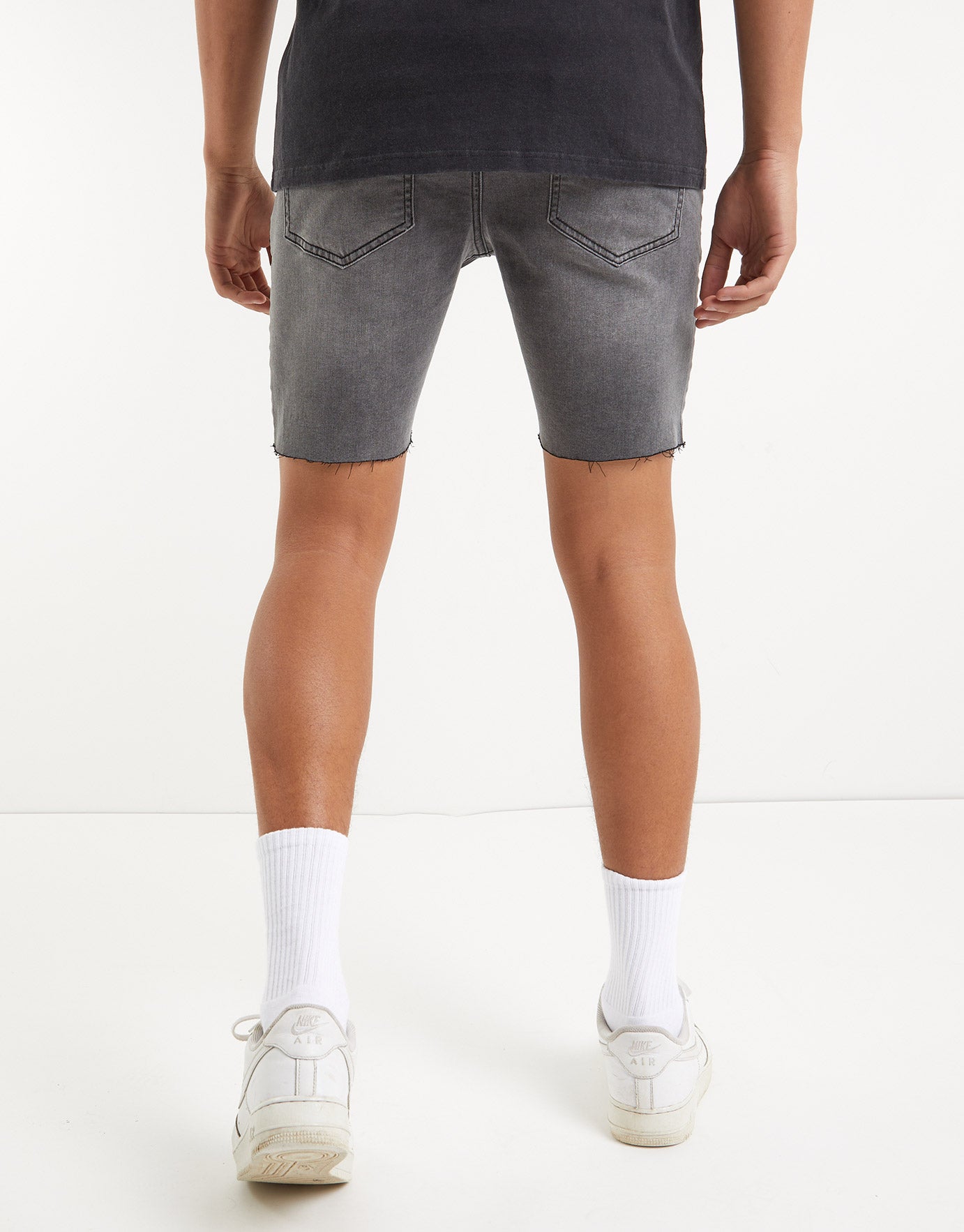 Ripped Skinny Denim Shorts in Grey 