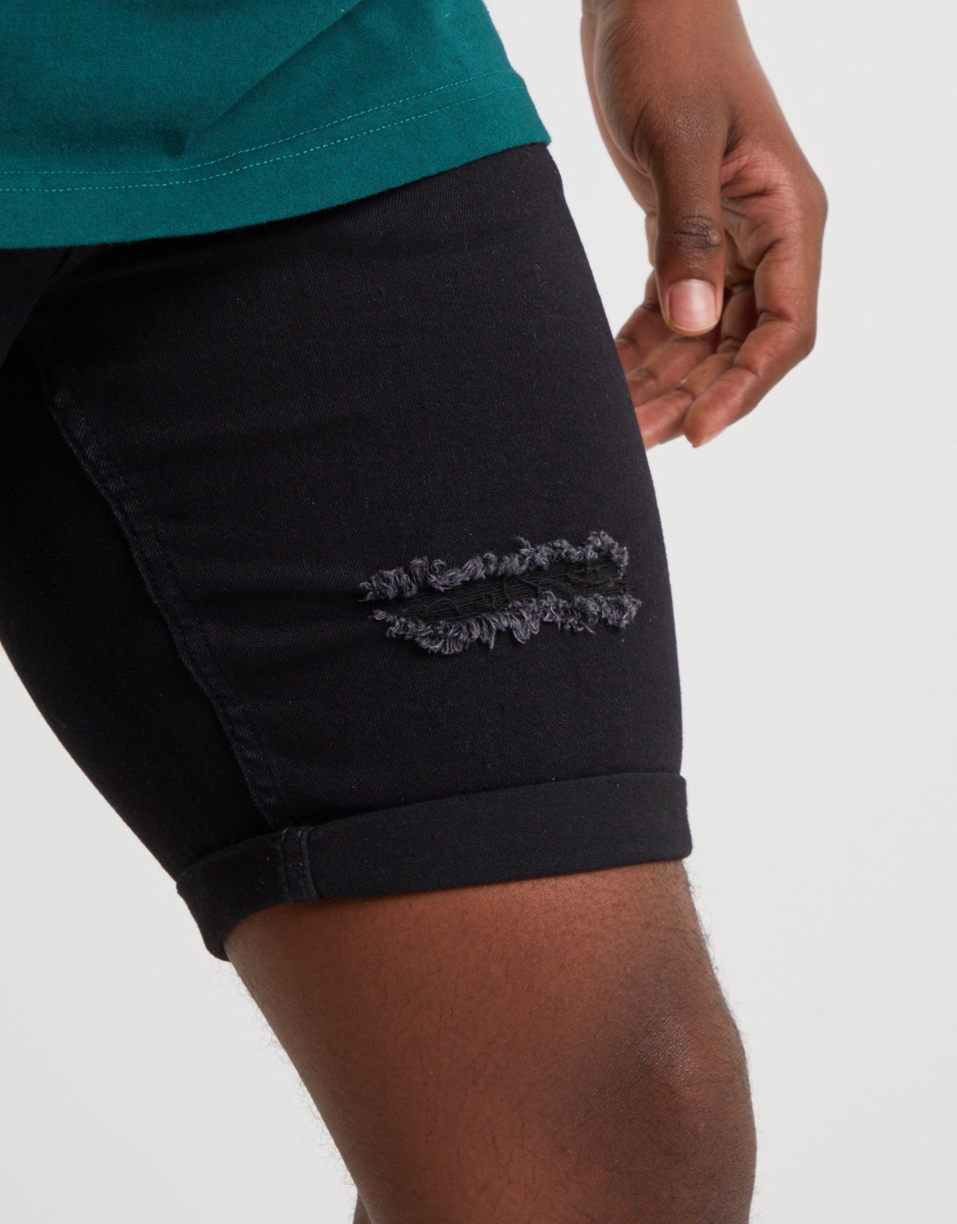 Ripped Slim Fit Denim Shorts in Black 