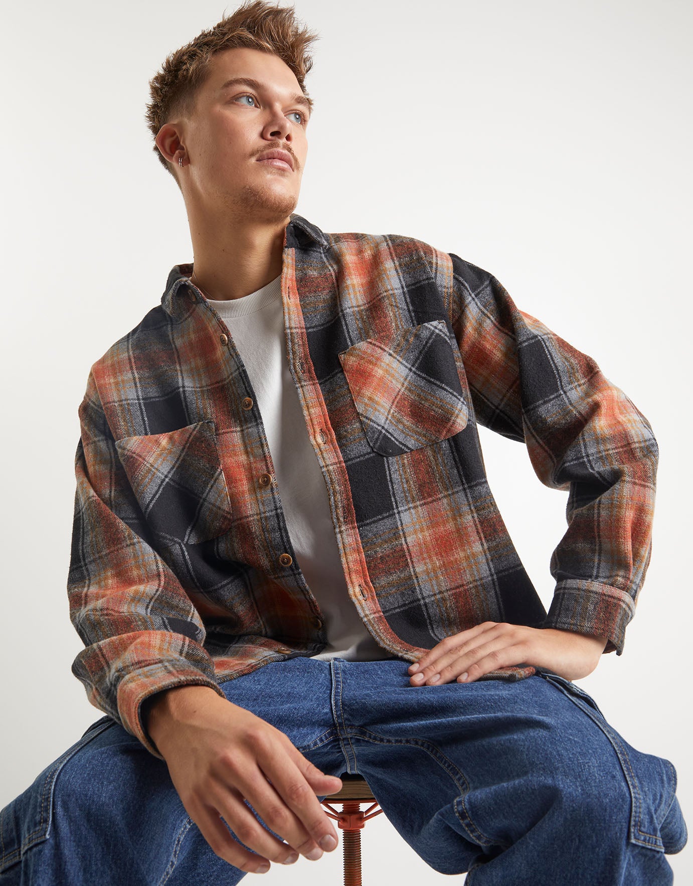 Roy Check Overshirt in Orange 